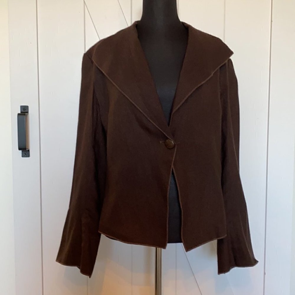 𝅺J Jill brown wool blend single button blazer jacket sz 6 career occasion